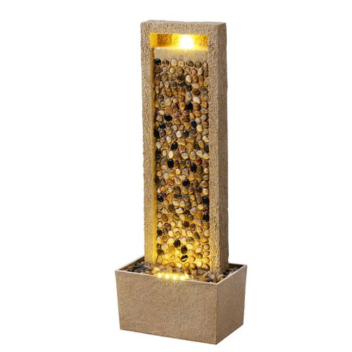 Teamson Home Fontaine De Jardin Haute Effet Riviere Cascade Exterieure Led Reglable Patio Compact Marron
