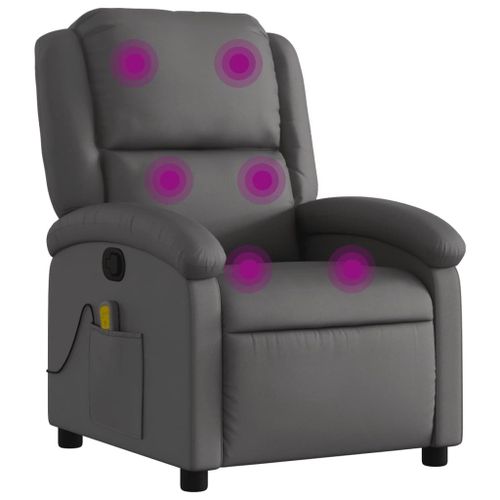 Vidaxl Fauteuil De Massage Inclinable Gris Cuir Véritable