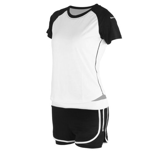 Ensemble 2 Pieces Decontracte D'ete A Manches Courtes Pour Femme, Vetements De Fitness Et D'entrainement, Manches Courtes Blanches Et Noires + Short Taille Haute Noir Et Blanc, Taille Xxl