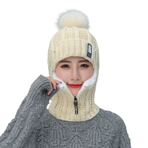 Ensemble Bonnet Et Echarpe Tricotes D'hiver, Bonnet Zippe, Cache-Oreilles Double Polaire, Bonnet Thermique De Ski Avec Pompon, Cache-Cou Pour Femmes Et Hommes