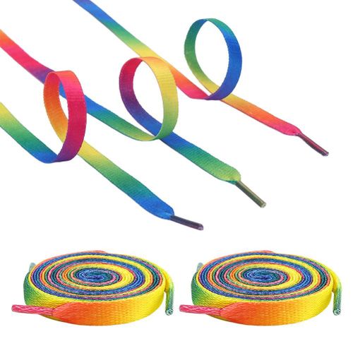 Lot De 2 Paires De Lacets Plats Et Larges Arc-En-Ciel Pour Patins A Roulettes, Patins De Hockey, Bottes Et Chaussures Classiques