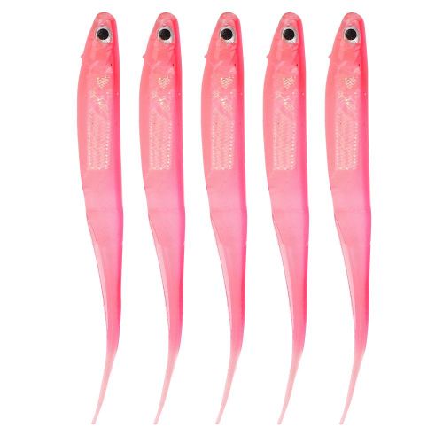 Lot De 5 Leurres Artificiels En Silicone En Forme De Poisson Souple, Materiel De Peche Pour Eau Douce, Rose