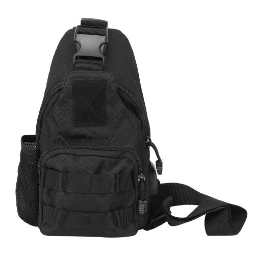 Sac A Bandouliere Tactique D'exterieur En Tissu Oxford Avec Housse Pour Bouteille D'eau, Noir