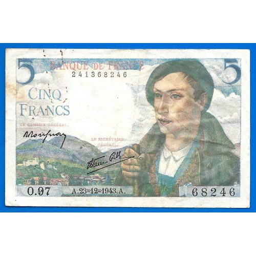 France 5 Francs 1943 23 Décembre Billet Berger Franc Frcs Frc Frs