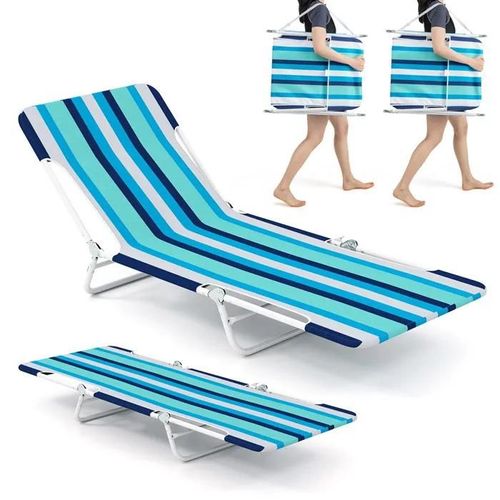 Lot De 2 Chaises De Jardin Pliables À 5 Positions Costway, Sangle De Transport,Charge 150kg, Chaise Portable Extérieur Pour Camping
