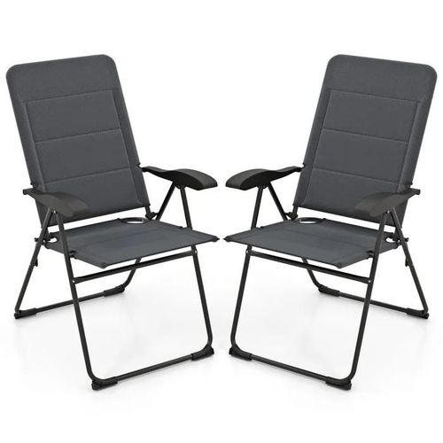 Costway Lot De 2 Chaises Pliantes De Jardin Extérieur, Fauteuils Inclinables À 7 Positions Réglables, Charge 136kg, Pour Cour Plage