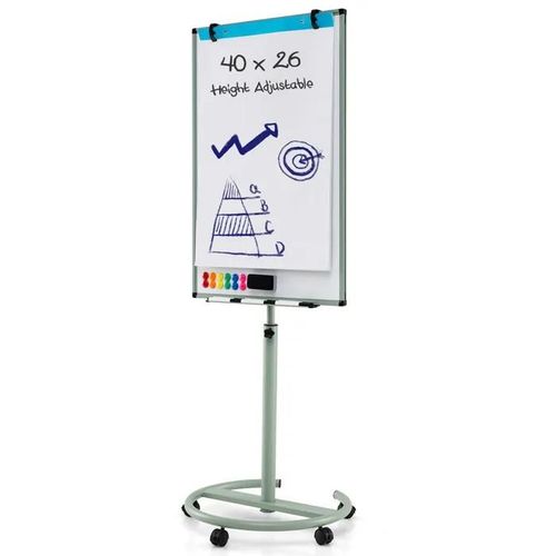 Costway Tableau Blanc Magnétique 100x65cm Hauteur Angle Réglable,5 Roues Avec Trombones Supérieurs,Plateau De Rangement Vert
