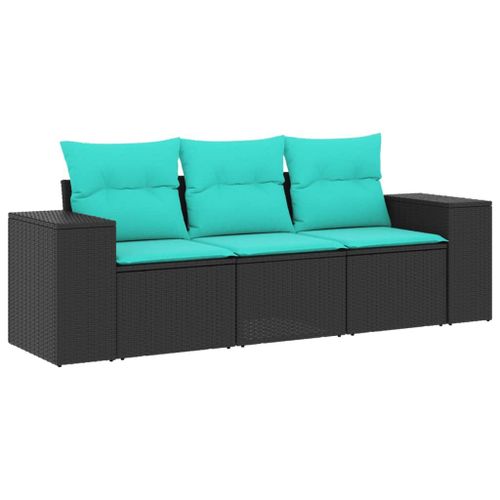 Vidaxl Salon De Jardin 3 Pcs Avec Coussins Noir Résine Tressée