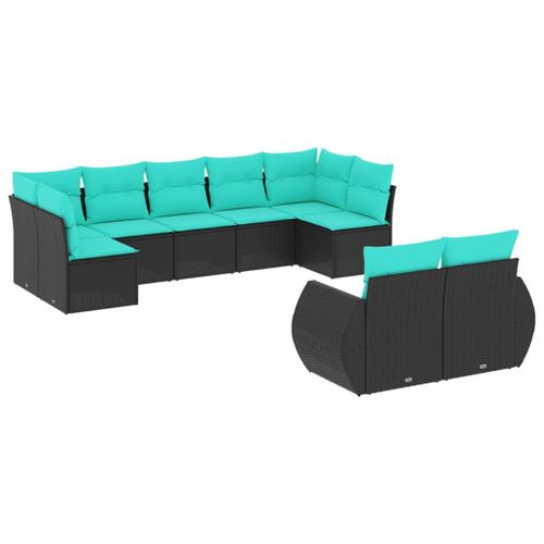 Vidaxl Salon De Jardin 9 Pcs Avec Coussins Noir Résine Tressée