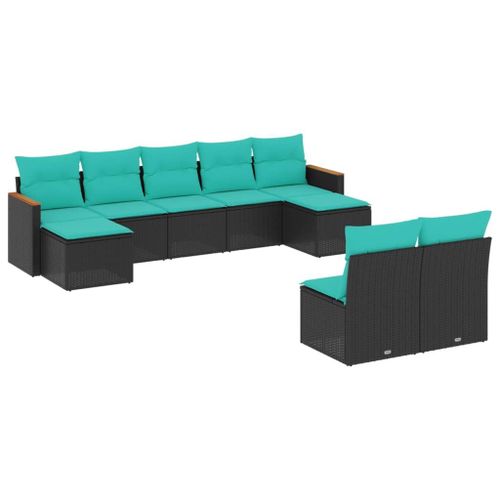 Vidaxl Salon De Jardin 9 Pcs Avec Coussins Noir Résine Tressée