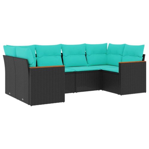 Vidaxl Salon De Jardin 6 Pcs Avec Coussins Noir Résine Tressée
