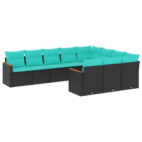 Vidaxl Salon De Jardin 10 Pcs Avec Coussins Noir Résine Tressée