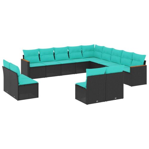 Vidaxl Salon De Jardin Avec Coussins 13 Pcs Noir Résine Tressée