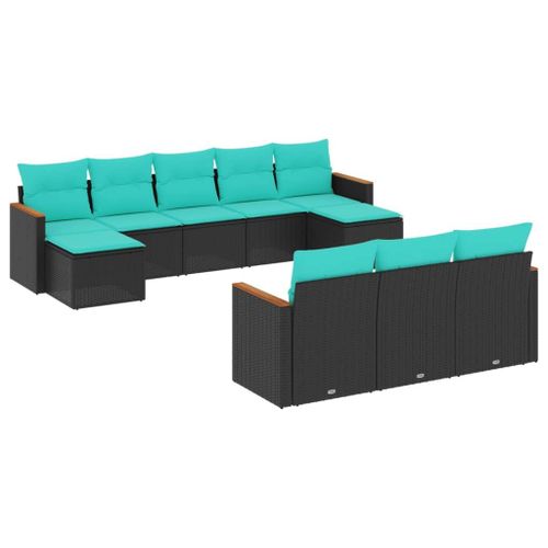 Vidaxl Salon De Jardin 10 Pcs Avec Coussins Noir Résine Tressée