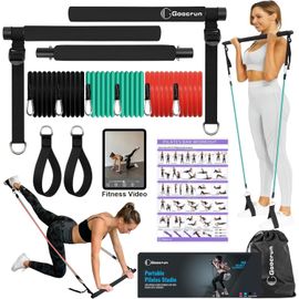 Ensemble De Barres De Pilates Et De Bandes De Résistance Avec Poignées, Salle De Sport Portable À Domicile ¿ Livré Avec Des Affiches Et Des Vidéos De Fitness[Ela710055]