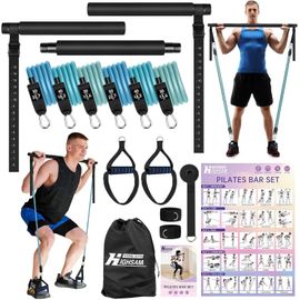 Ensemble De Barres Pilates, 6 X Bandes De Fitness, Bandes De Résistance Avec Barre, Poignées, Ancrages De Porte, Sangles De Pieds, Bandes De Résistance Et Pour Salle De Sport Intér[Ela710326]