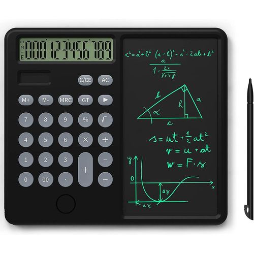 Calculatrice de bureau standard à 12 chiffres, avec tablette d'écriture LCD effaçable de 6 pouces, alimentée par énergie solaire et double batterie, pour le bureau, etc.