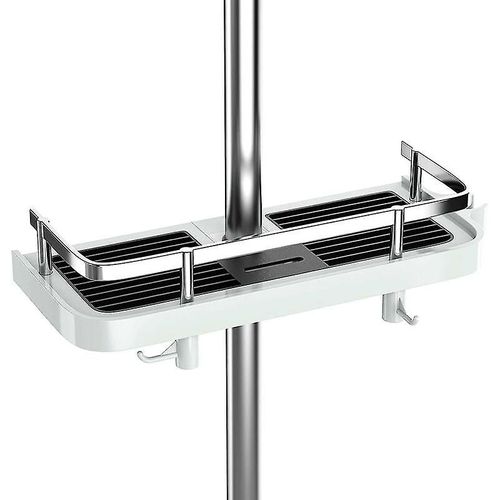 étagère de douche directe pour barre coulissante, support de douche de salle de bain, porte-savon éponge avec 2 petits crochets (2225 mm)