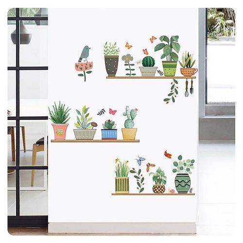 Lot d'autocollants muraux amovibles en PVC motif plantes pour salon, cuisine, chambre d'enfant