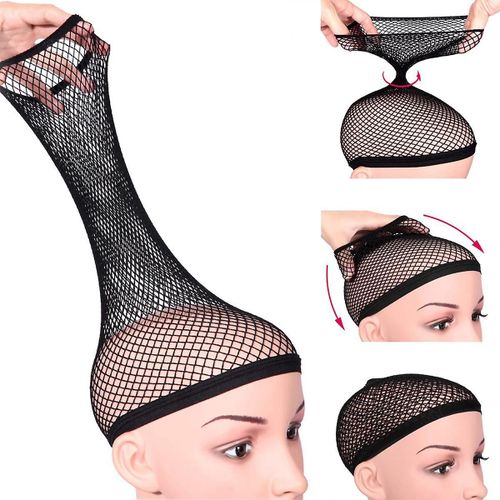 Bonnets De Perruque En Maille Noire Pour Cheveux Longs, Lot De 3