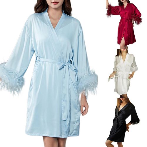 Peignoir De Bain En Satin De Soie Glacée Pour Femme, Style Simple, Sexy, Style Cardigan, Pyjama, Taille M