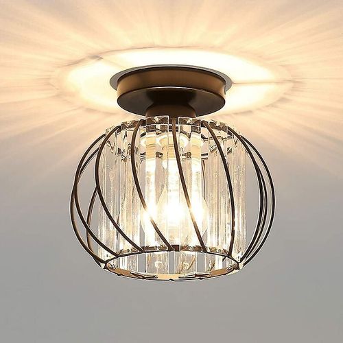 Plafonnier Moderne En Cristal E27 À Led, Mini Lustre En Cristal (Noir)