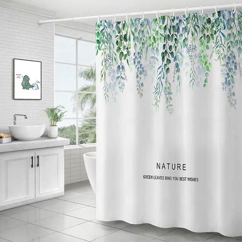 1 rideau de douche mignon, imperméable, lavable en machine, séchage rapide, 180 x 180 cm, pour baignoire ou salle de bain, motif feuilles vertes