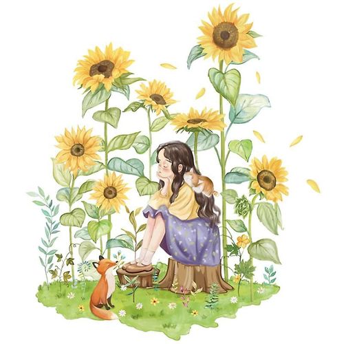 1 autocollant mural tournesol pour filles, pour salle de bain, salon, chambre d'enfant, décoration murale