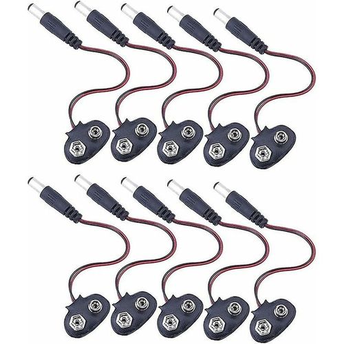 Lot de 10 connecteurs de batterie 9 V avec connecteur d'alimentation CC mâle 2,1 x 5,5 mm, type T, pour Arduino