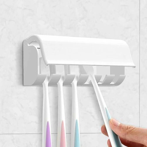 Porte-brosse à dents mural à 6 emplacements - Support de rangement autocollant pour miroir de camping-car avec couvercle