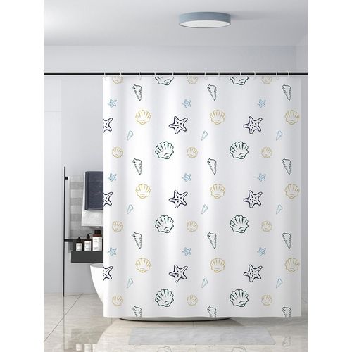 Rideau de douche numérique 3D avec impression colorée (étoiles de mer et coquillages)