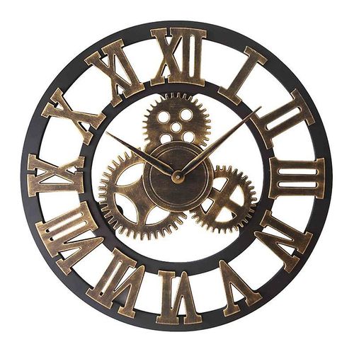 Grande horloge murale ronde en métal style vintage, silencieuse, sans tic-tac, 45 cm, dorée, décoration de cuisine