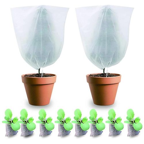 Lot de 2 housses d'hivernage pour plantes en pot 60 x 80 cm, protection contre le gel et le gel, avec cordon de serrage
