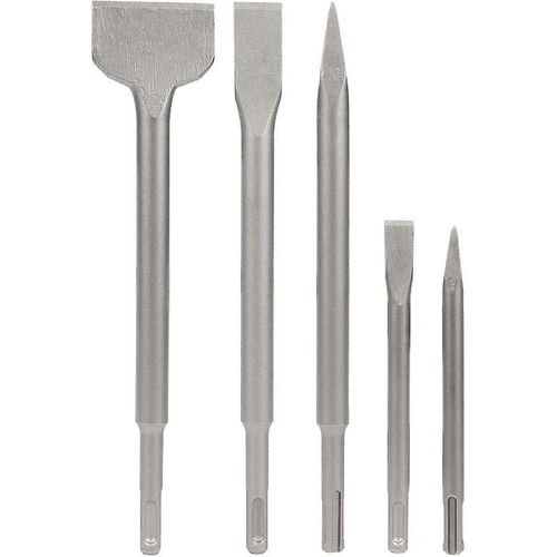 Jeu de 5 burins SDS (2 burins pointus et 3 burins plats) pour le perçage du béton