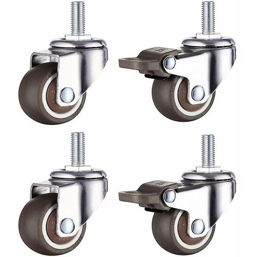 Lot de 4 petites roulettes pour meubles - 38 mm - Caoutchouc souple TPE (2 pièces avec frein) (38 mm)