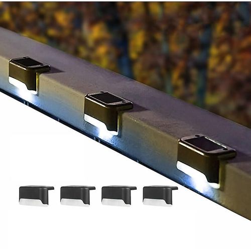Lampes Solaires Pour Clôture, Lot De 4 Lampes Led À Capteur De Couleur, Décoration De Piscine, Éclairage D'escalier, Éclairage De Jardin (Coque Noire, Lumière Froide)