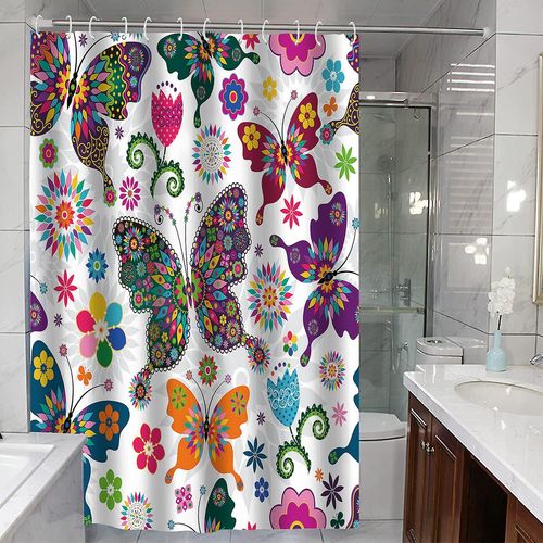 Rideau de douche imperméable, lavable en machine, séchage rapide, 180 x 180 cm, pour baignoire ou salle de bain, motif papillons colorés
