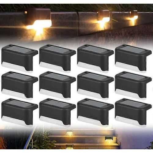 Lot De 12 Lampes Solaires D'extérieur Étanches Pour Jardin, Terrasse, Allée, Clôture, Escaliers, Balcon, Décoration, Lumière Blanche Chaude (Noir)