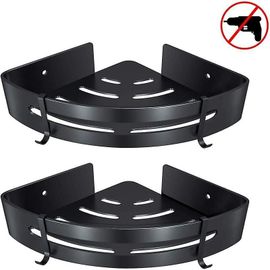 Étagère de douche d'angle sans perçage, panier de rangement mural en aluminium, boîte de rangement en deux parties, noir