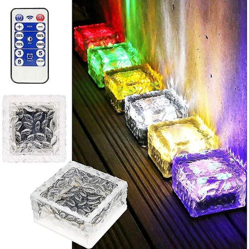Lampe Solaire D'extérieur À 4 Led Colorées Avec Télécommande, Éclairage D'allée Solaire En Brique Pour Jardin, Cour, Allée, Étang