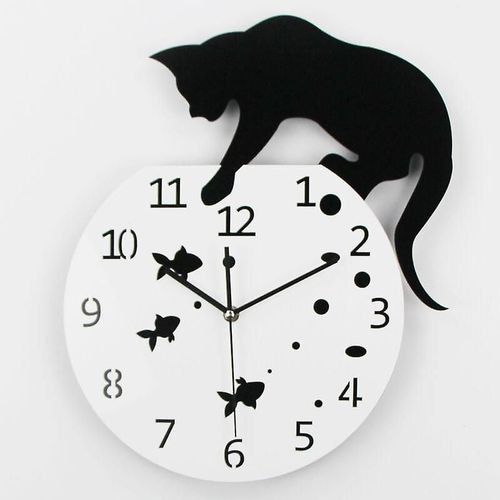 Horloge murale créative en forme de chat, silencieuse, pour la maison, la chambre d'enfant, le salon, 39 x 32 x 4 cm