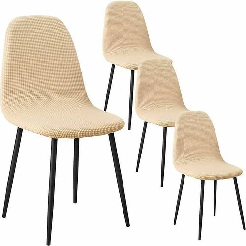 Housses De Chaise De Salle À Manger Scandinaves, Housse De Chaise Extensible En Jacquard, Lot De 4, Beige Et Jaune