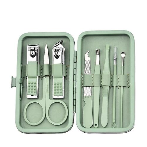 Kit De Manucure 8 En 1 Pour Hommes Et Femmes, Coupe-Ongles, Outils De Soins Personnels Avec Étui (Vert) 