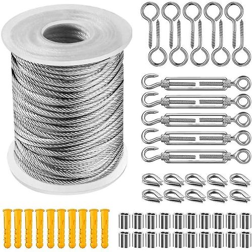 Kit de suspension pour corde en acier inoxydable 304, câble en acier inoxydable avec revêtement en nylon, tendeur de câble en acier PVC, pour corde de tente, corde à linge, lustre d'extérieur, G