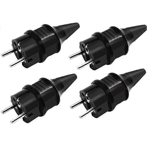 Prises de rechange [Lot de 4], 4 fiches électriques avec contact de terre en caoutchouc (250 V/16 A), prises de courant étanches IP44, noires