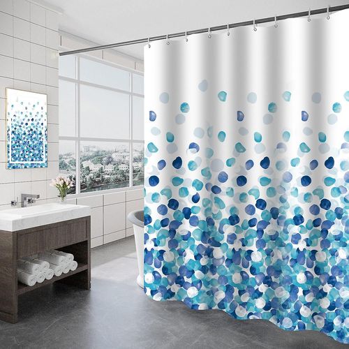 Rideau de douche 180 x 180 cm, lavable en machine, en polyester, motif pétales bleus