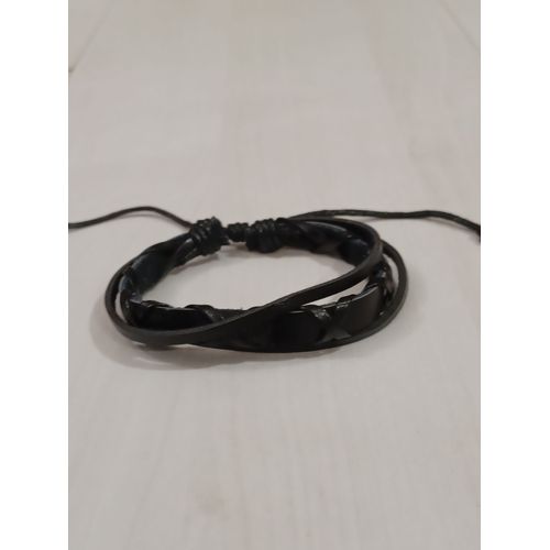 Bracelet Cuir Noir Reglable,Petites Et Grosse Lanieres