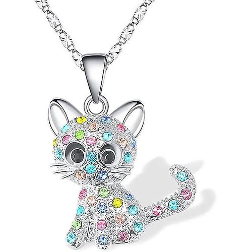 Collier Pendentif Chat Coloré Bijoux Dames Fille Amoureux Des Chats Cadeau Fille Bien-Aimée Collier