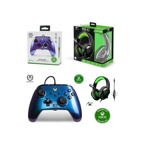 Manette Xbox One-S-X-Pc Bleu Nebula Métalisée Officielle + Casque Gamer Pro Ph3 Spirit Of Gamer Xbox One/S/X/Pc