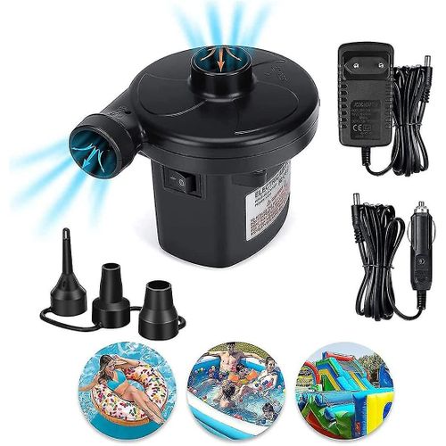 Pompe à air électrique 2 en 1, gonfleur avec 3 buses, pompe à palettes AC 220 V-240 V/12 V pour piscine à palettes électrique